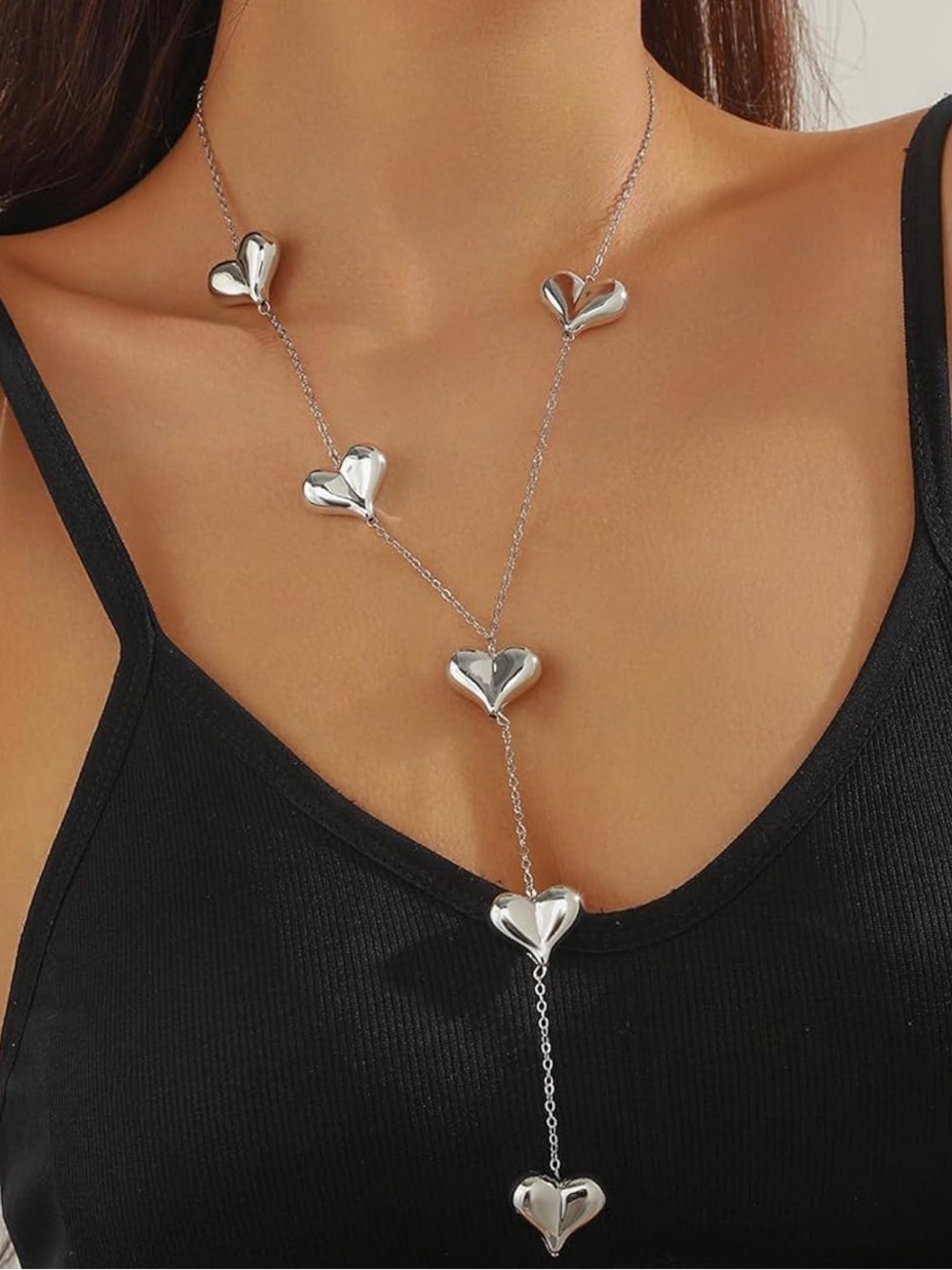 Anthropologie Silver Heart Lariat Necklace